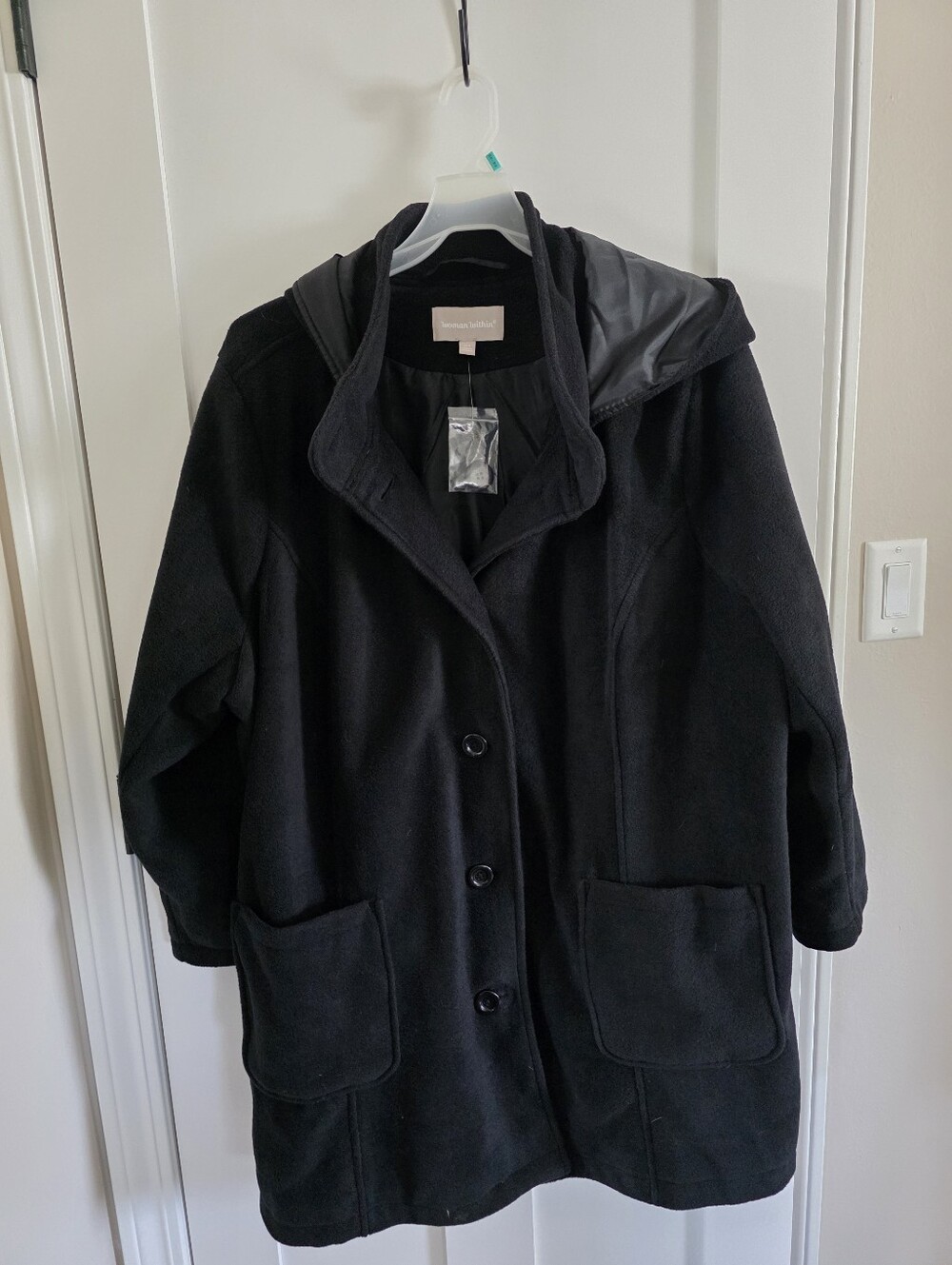 Woman Within Black Fleece Hooded Pea Coat Plus Size 32W